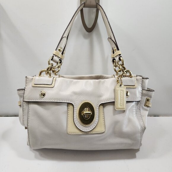 2010 Coach Peyton Off White With Yellow Leather Carryall Bag M1073-14522 - Picture 1 of 16